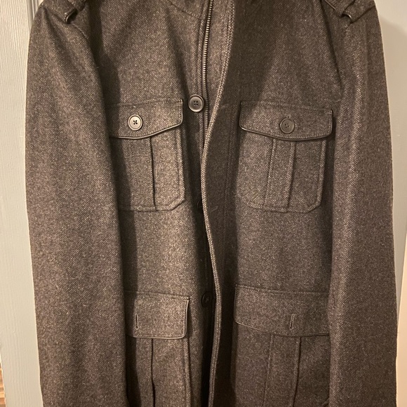 Men Express wool coat gray large like new - Picture 3 of 4